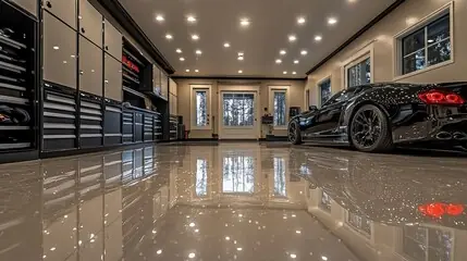 Glossy tan floor in a private garage