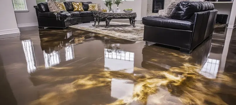 Black and gold metallic floor in a living room