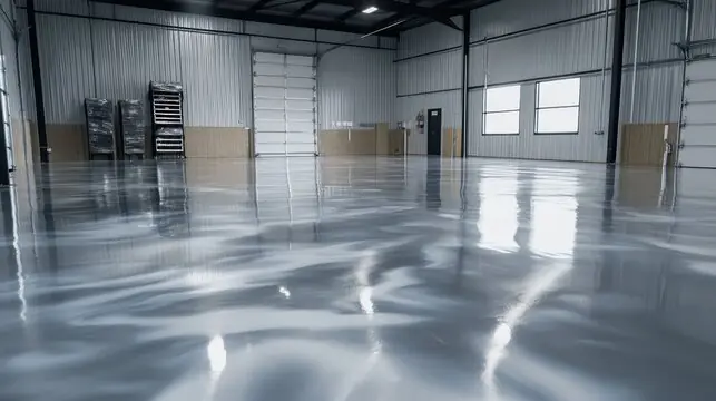 Grey metallic-effect floor in a warehouse