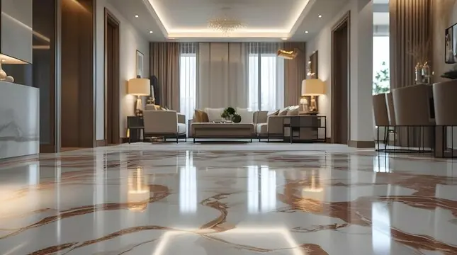 White marble-effect floor with copper veining